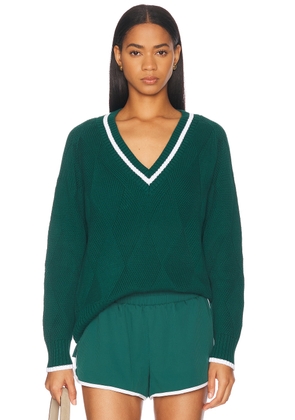 Varley Ray Diamond V-neck Knit Sweater in Forest & White - Dark Green. Size L (also in S, XS).