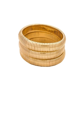 Ettika Flex Snake Chain Stretch Bracelet Set in Metallic Gold.