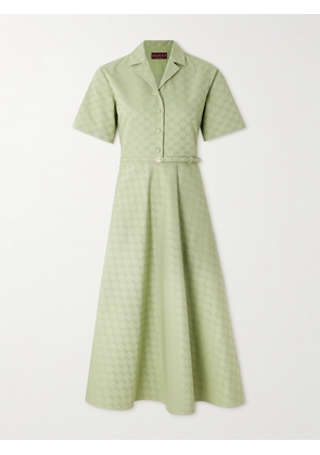 Gucci - Belted Gabardine-jacquard Midi Shirt Dress - Green - IT36,IT38,IT40,IT42,IT44,IT46,IT48
