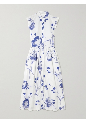 Erdem - Gathered Ruffled Floral-print Cotton-poplin Midi Dress - White - UK 6,UK 8,UK 10,UK 12,UK 14,UK 16,UK 18,UK 20,UK 22