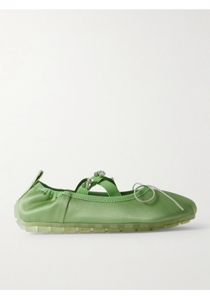 Simone Rocha - Grosgrain-trimmed Crystal-embellished Pleated Satin Ballet Flats - Green - IT35,IT36,IT37,IT38,IT39,IT40,IT41