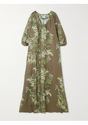 BERNADETTE - Georgio Draped Floral-print Linen Maxi Dress - Brown - FR 32,FR 34,FR 36,FR 38,FR 40,FR 42,FR 44,FR 46