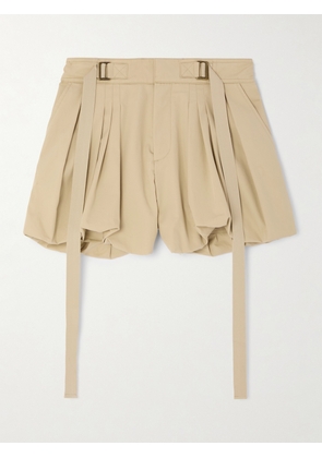 Chloé - Embroidered Buckled Pleated Cotton-poplin Shorts - Neutrals - FR 34,FR 36,FR 38,FR 40,FR 42,FR 44