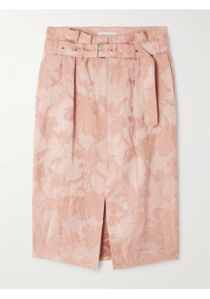 Dries Van Noten - Belted Pleated Linen-blend Jacquard Skirt - Pink - FR 34,FR 36,FR 38,FR 40,FR 42,FR 44