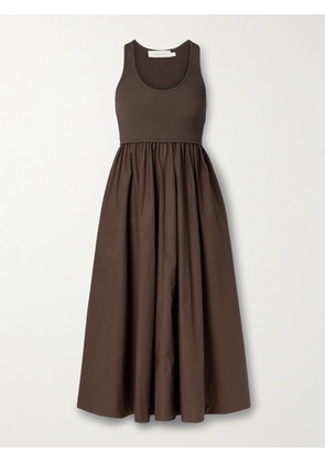 Zimmermann - Ribbed-knit And Cotton-poplin Midi Dress - Brown - 00,1,2,3,4