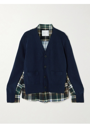 Sacai - Paneled Cotton-blend And Checked Poplin Cardigan - Blue - 1,2,3,4
