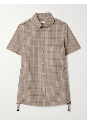 Burberry - Buckled Ruched Checked Cotton-poplin Shirt - Brown - UK 4,UK 6,UK 8,UK 10,UK 12,UK 14,UK 16,UK 18