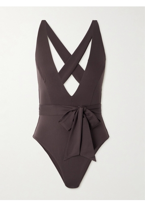 Max Mara - Cristel Belted Open-back Swimsuit - Brown - x small,small,medium,large,x large