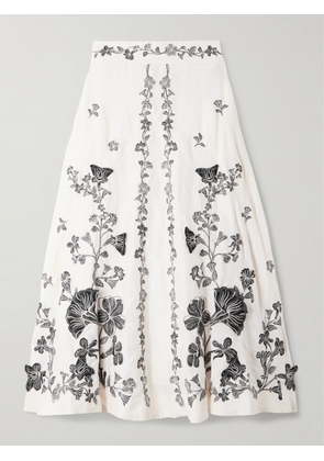 Agua by Agua Bendita - Bergamota Embroidered Linen Midi Skirt - White - x small,small,medium,large,x large