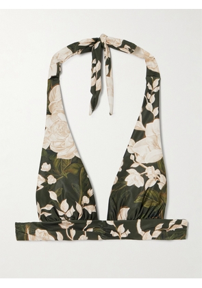Agua by Agua Bendita - Marimar Gardenia Floral-print Recycled Halterneck Bikini Top - Green - x small,small,medium,large,x large