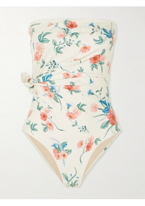 Agua by Agua Bendita - Morena Mosqueta Knotted Floral-print Strapless Recycled Swimsuit - White - x small,small,medium,large,x large