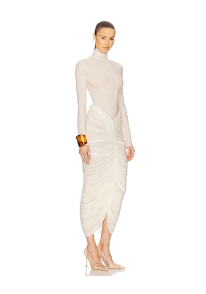 Helsa The Super Sheer Ruched Dress in Ivory. Size L. Also in M, S.