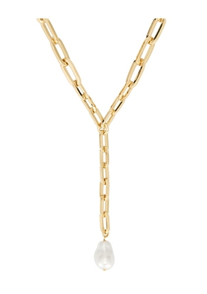 Maison Irem Pearl Lara Necklace in Metallic Gold.