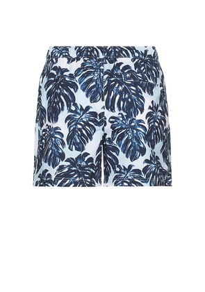 Original Penguin 5 All Over Print Monstera Swim Trunk in Blue. Size L. Also in S, XL/1X.
