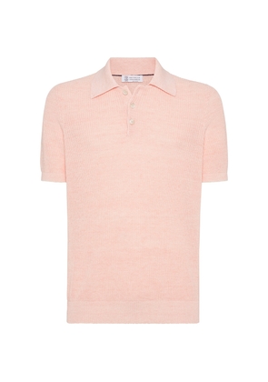 Brunello Cucinelli Linen-Cotton Half English Rib-Knit Polo Shirt