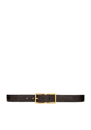 Saint Laurent Leather Croc-Embossed Belt