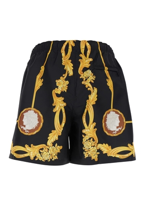 Versace Black Swimsuit With All-over Cameo Print In Tech Fabric Man
