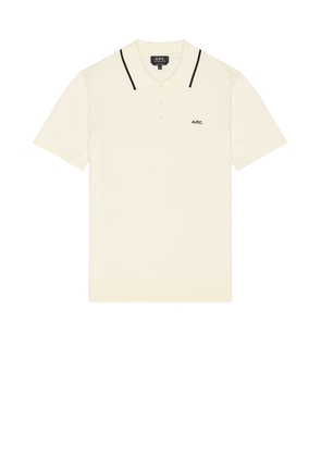 A.P.C. Fynn Short Sleeve Polo in White & Black - White. Size M (also in S, XL/1X).