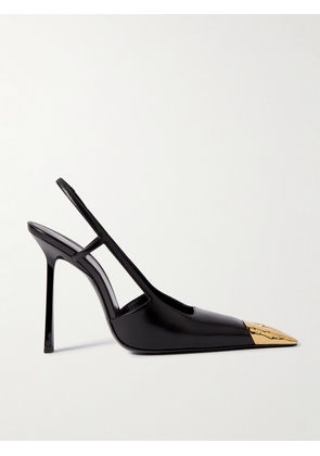 SAINT LAURENT - Jeanne Embellished Glossed-leather Slingback Pumps - Black - EU 34,EU 34.5,EU 35,EU 35.5,EU 36,EU 36.5,EU 37,EU 37.5,EU 38,EU 38.5,EU 39,EU 39.5,EU 40,EU 40.5,EU 41,EU 41.5,EU 42