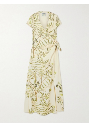 BERNADETTE - Mara Printed Linen-blend Midi Wrap Dress - Cream - FR 32,FR 34,FR 36,FR 38,FR 40,FR 42,FR 44,FR 46