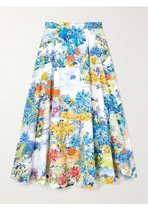 Mary Katrantzou - Cadiot Pleated Floral-print Cotton-poplin Midi Skirt - Blue - UK 8,UK 10,UK 12,UK 14