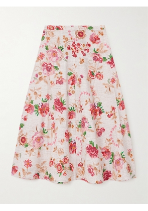 Mary Katrantzou - Etta Floral-print Cotton-poplin Midi Skirt - Pink - UK 6,UK 8,UK 10,UK 12,UK 14