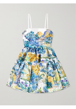 Mary Katrantzou - Margot Tiered Floral-print Cotton-faille Mini Dress - Blue - UK 6,UK 8,UK 10,UK 12