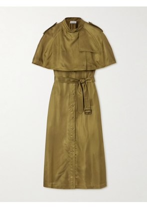 Burberry - Layered Belted Satin-twill Midi Dress - Green - UK 6,UK 8,UK 10,UK 12,UK 14,UK 16