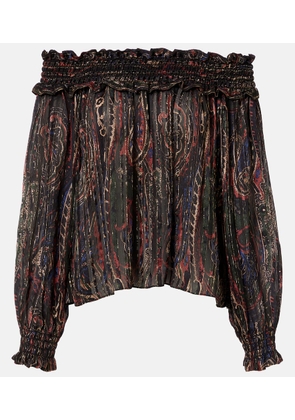 Saint Laurent Paisley off-shoulder silk top
