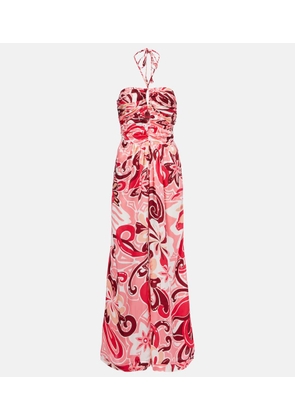 Poupette St Barth Claudia floral cutout satin jumpsuit