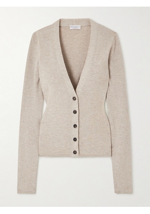 Brunello Cucinelli - Metallic Ribbed-knit Cardigan - Neutrals - xx small,x small,small,medium,large,x large,xx large