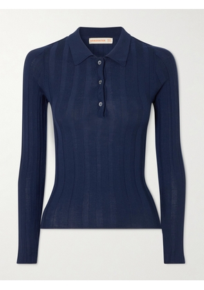 &Daughter - Ribbed Wool Polo Shirt - Blue - x small,small,medium,large,x large