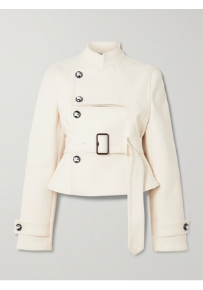 Burberry - Embellished Belted Canvas Jacket - Off-white - UK 4,UK 6,UK 8,UK 10,UK 12