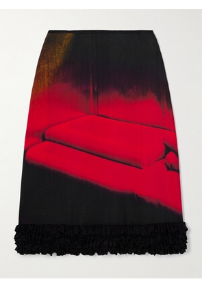 Jil Sander - Ruffled Printed Satin Midi Skirt - Red - FR 32,FR 34,FR 36,FR 38,FR 40,FR 42,FR 44