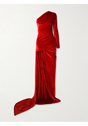 Balenciaga - One-sleeve Asymmetric Velvet Maxi Dress - Red - FR 36,FR 38
