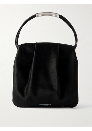 SAINT LAURENT - Mini Leather-trimmed Gathered Satin Tote - Black - One size