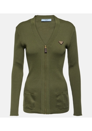 Prada Logo ribbed-knit cotton cardigan