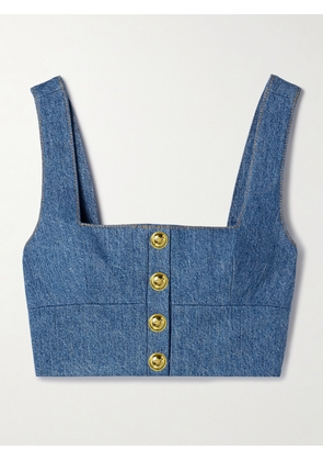 Adam Lippes - Quinn Button-embellished Cropped Denim Top - Blue - US2,US4,US6,US8