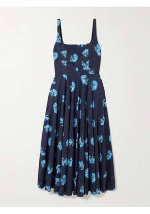 Emilia Wickstead - Mona Floral-print Cotton-poplin Midi Dress - Blue - UK 6,UK 8,UK 10,UK 12,UK 14,UK 16,UK 18