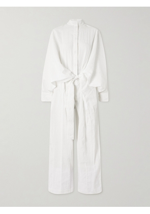 Ferragamo - Belted Crinkled-shell Jumpsuit - White - IT36,IT38,IT40,IT42,IT44,IT46