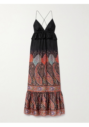 Zimmermann - Rhiannon Ruffled Paisley-print Silk Midi Dress - Black - 00,1,2,3,4
