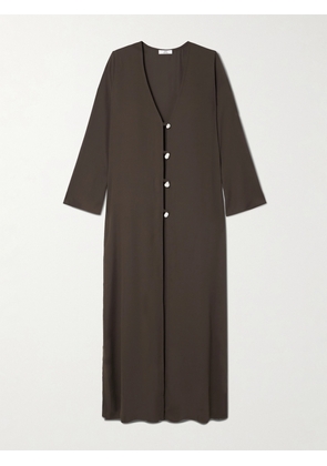 Sara Cristina - Pearl-embellished Recycled Silk-georgette Coverup - Brown - x small,small,medium,large,x large