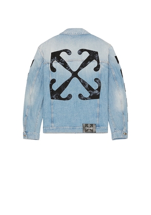 OFF-WHITE Fresco Diagonal Arrow Denim Jacket in Blue. Size L. Also in S.