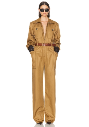 Saint Laurent Long Sleeve Jumpsuit in Camel - Tan. Size 38 (also in 36, 40, 42).