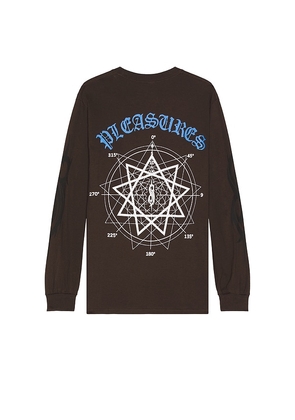 Pleasures Compass Long Sleeve T-Shirt in Brown. Size L. Also in M, S.