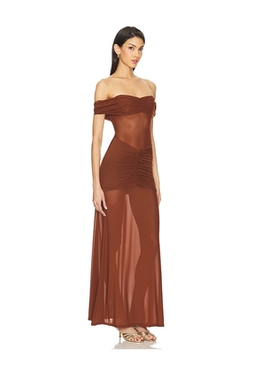 Runaway The Label Meila Maxi Dress in Brown. Size L. Also in M, XL, XS.