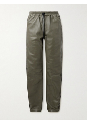 Acne Studios - Straight-Leg Zip-Detailed Leather Drawstring Trousers - Men - Green - IT 46