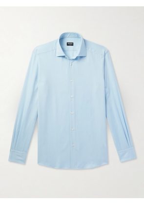 Zegna - Cutaway-Collar Cotton and Cashmere-Blend Twill Shirt - Men - Blue - S