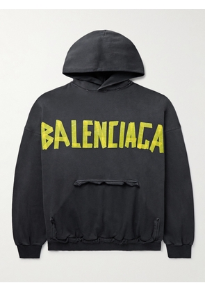 Balenciaga - Tape Type Oversized Distressed Logo-Print Cotton-Jersey Hoodie - Men - Black - 1