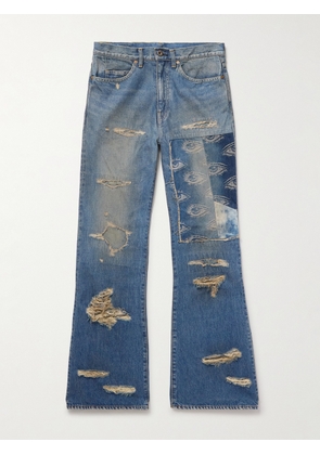KAPITAL - Flared Distressed Patchwork Jeans - Men - Blue - UK/US 28
